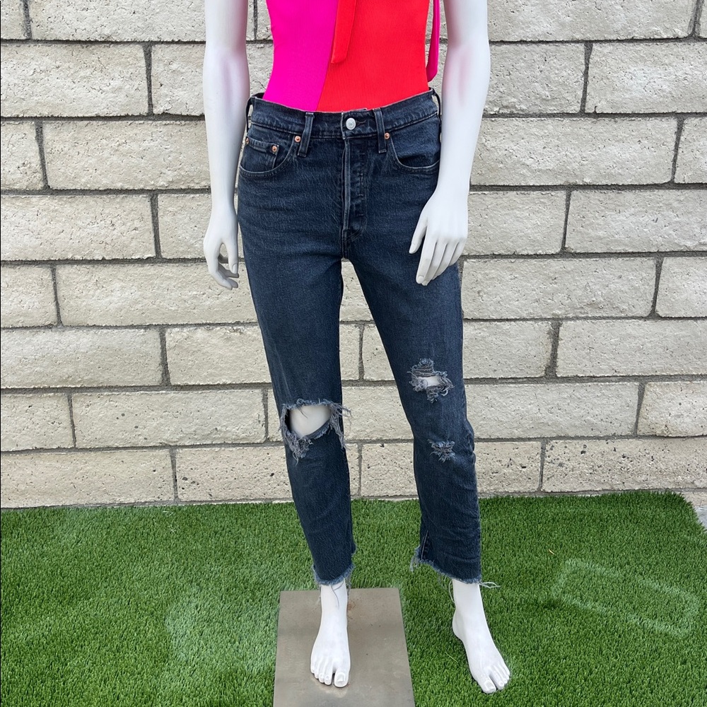 Levis distressed dark wash 501 jeans